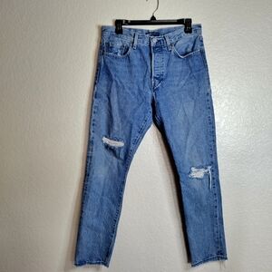 Levi's Made & Crafted blue Distressed Hem denim jeans 28"x28" 501 skinny Fit